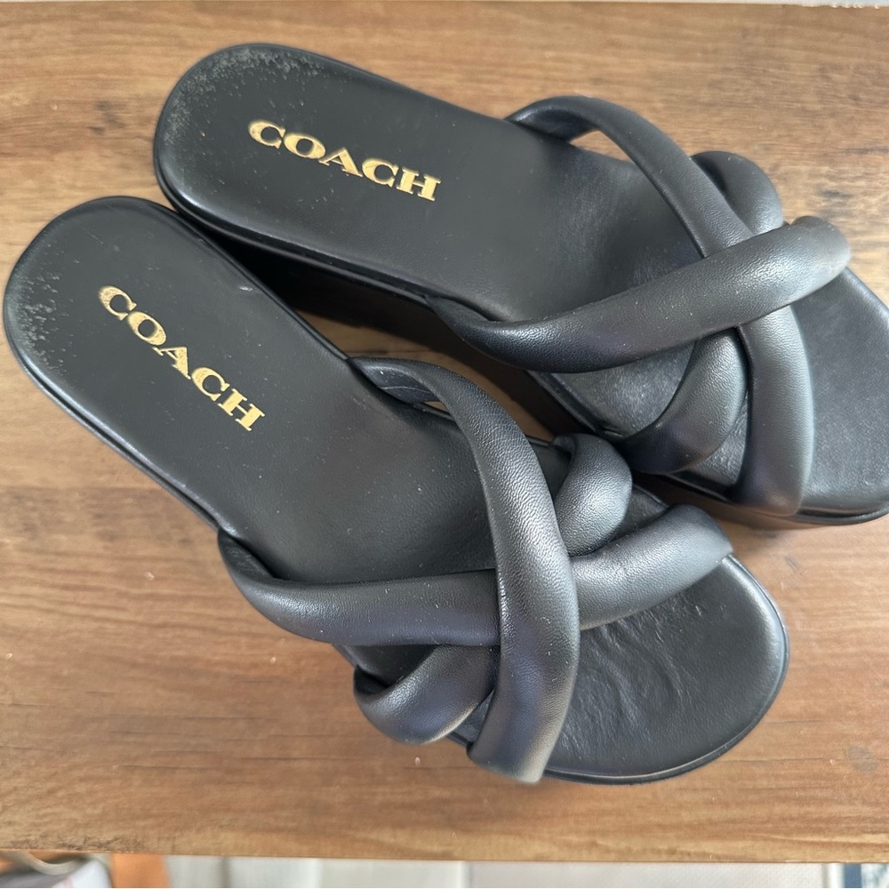 COACH Black Knotted Strap Slide Sandals